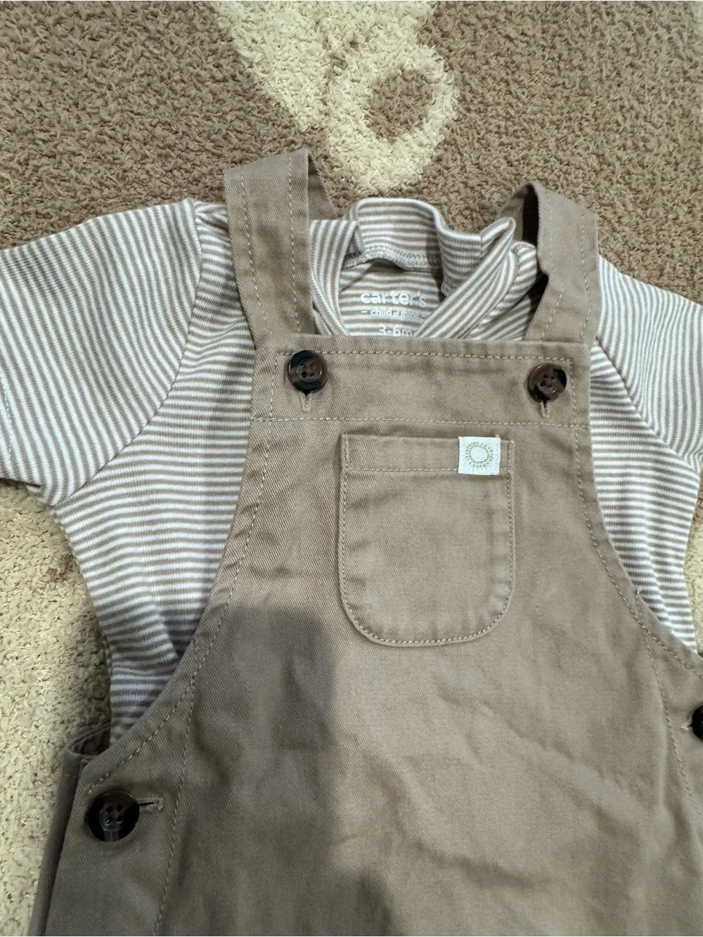 Carter's Tan Baby Overalls with Striped Tee